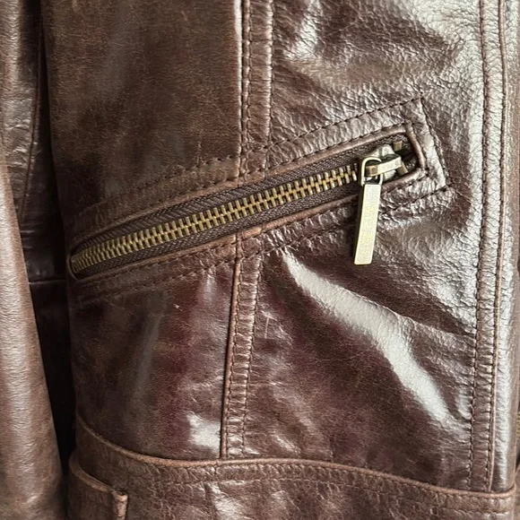 Laundry By Shelli Segal Dark Brown Leather Bomber Jacket - Picture 5 of 9